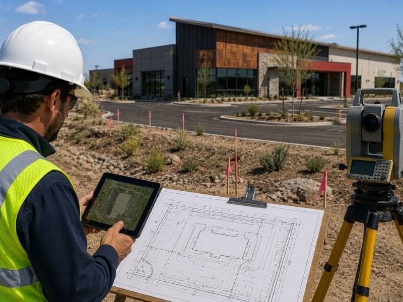 ALTA survey being reviewed for a commercial property before moving forward with a site plan and development design